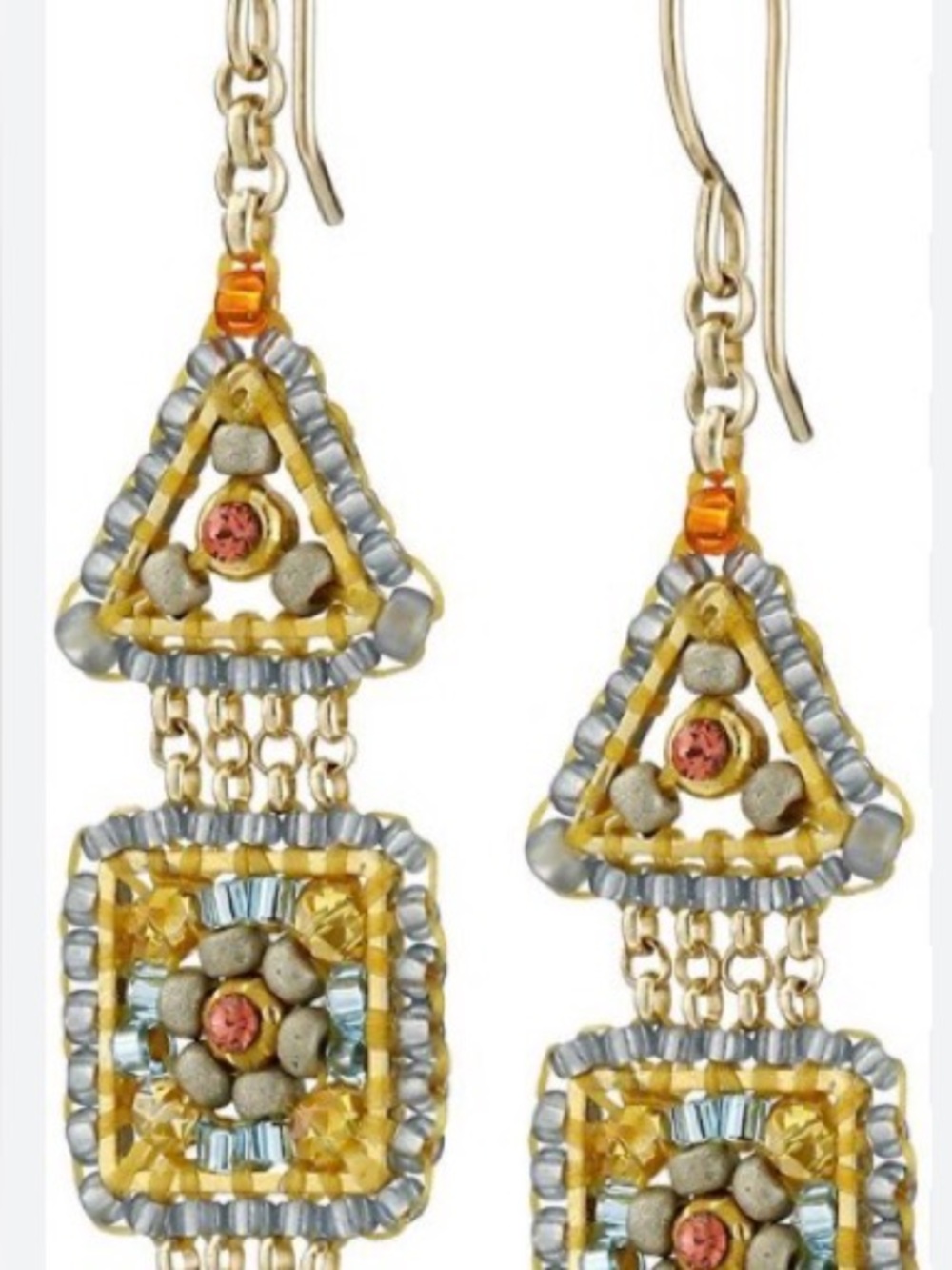 Miguel Ases Gold and Amber Beaded Drop Earrings